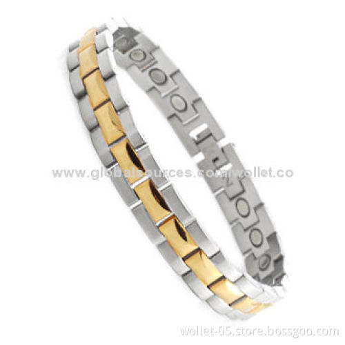 Gold Plating Magnetic Titanium Bracelet, High-polished, Customization Accepted